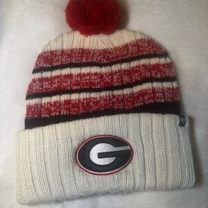 Womens Red and White Knit Beanie